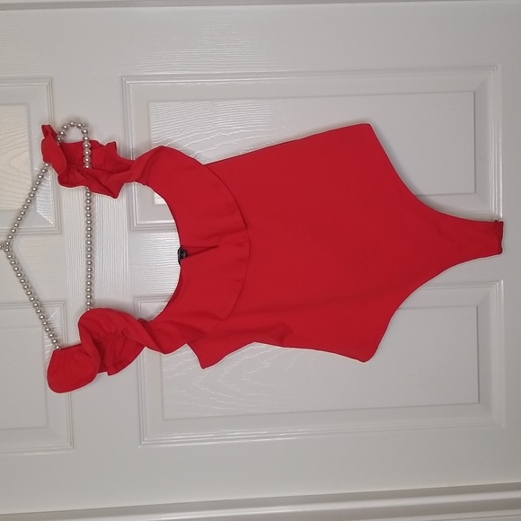 Lulus Womens Red Sleeveless Ruffle Neck Bodysuit Top - Picture 3 of 15